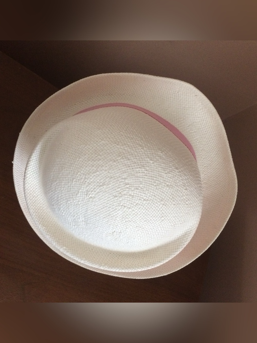 Eaton Cream Straw cloche-style/ Panama Hat with Pink Ribbon trim 21 1/2” - Picture 6 of 9